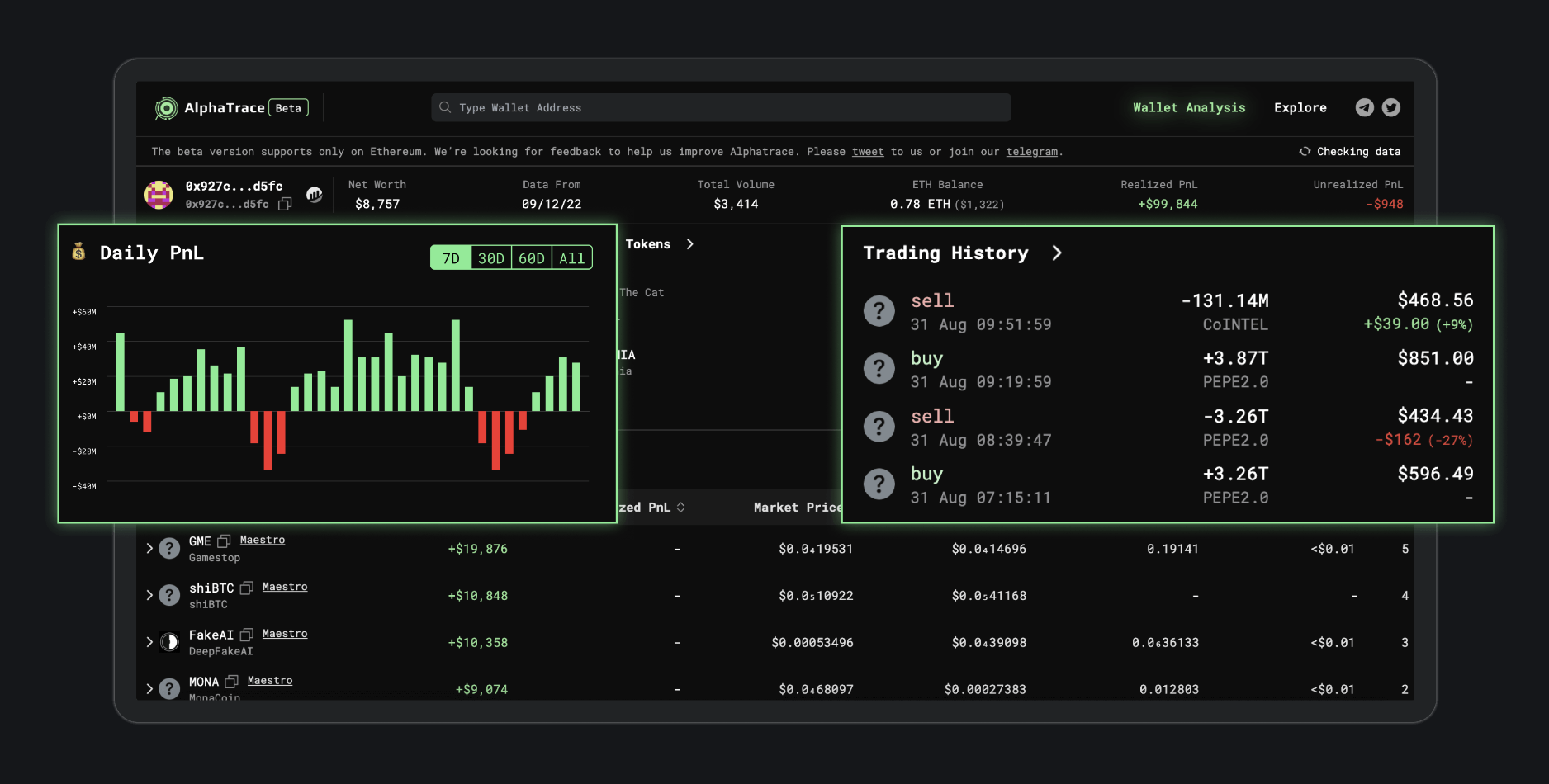 alpha trace wallet analysis
